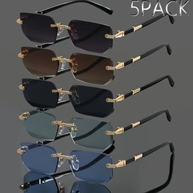Resim Şık Klasik Çerçevesiz Unisex 5'li Gözlük Seti, Dayanıklı PC Malzeme, Fotoğraf Çekimleri İçin Uygun, Kompakt & Taşınabilir 