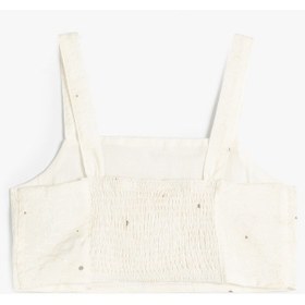 Resim Koton Crop Bluz Çiçek Dokulu Kare Yaka Ekru Desenli 4skg60003ew Ekru 