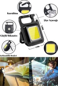 Resim KARA AUTO Anahtarlıklı El Feneri Usb'li Şarj Edilebilir Led Şişe Açacağı Mıknatıslı Kamp Feneri Oto Feneri 