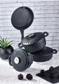 Resim Taç Carabella Döküm 7 Prç Tencere Seti Siyah Taç-3730 