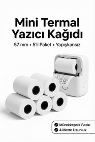 Resim 4 Berry Mini Yazıcı Termal Kağıt 57 mm 5’li Paket - Yapışkansız Baskı Rulosu 