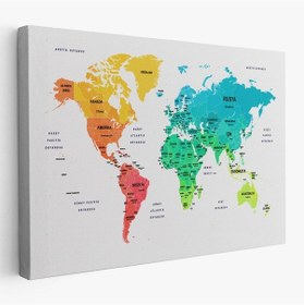 Resim Es10 Türkçe Dünya Haritası Çok Detaylı Ünlü Yerler Sembollü Kanvas Tablo 1773 (95 x 165) 