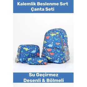 Resim Enenstyle Fermuarlı Geniş 1.kalite Su Geçirmez Desenli Bölmeli Üçlü Okul Kalemlik Beslenme Sırt Çanta Seti 