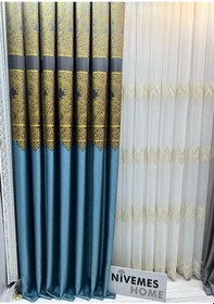 Resim Nivemeshome Milas Turkuaz-gold 671539 1/3 Sık Pileli Fon Perde Apm Turkuaz-gold 