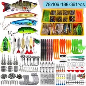 Resim 78/106/188/361 adet Balıkçılık Yemleri Taktik Bait Kit Seti, Taktik Kutusu ile Taktik Dahil, Crankbaits, Vermiler, Spinner, Ağırlıklar, saç tokası ve Diğer Aksesuarlar için Tatlı Su Balığı Alabalık Balıkçılık Ekipmanları Erkekler için Hediye 