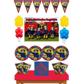 Resim Itfaiyeci Sam 8 Kişilik Afişli Doğum Günü Konsepti Parti Malzemel N11.3594 