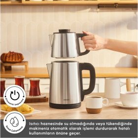 Resim Pratik ve Şık Gri Çay Makinesi, Kolay Kullanım ve Modern Tasarım 