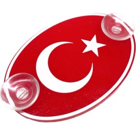 Resim Marsilyan Türkiye Bayraklı Kırmızı Oval Vantuzlu Pleksi Cam Süsü Beyaz 13X8CM 