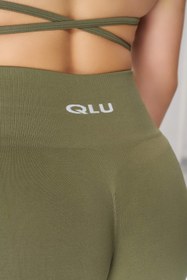 Resim Yüksek Bel Dikişsiz Toparlayıcı Scrunch Spor Tayt - Haki - Haki / XL 