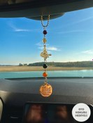 Resim Sunshe Atelier Karışık Akik Taşı Nazar Dualı ve Osmanlı Tuğralı Dikiz Aynası Araç Süsü(Nazar-Kötü Enerji) 