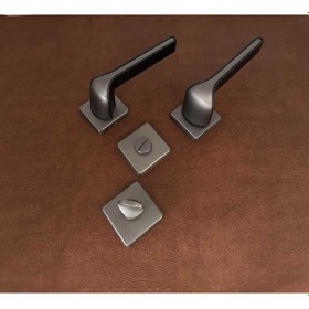 Resim Posh Mat Skoç Füme Siyah Kare Rozetli Zamak Wc Banyo Kapı Kolu 1 Takım 