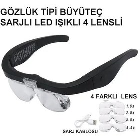 Resim Şarjlı Gözlük Büyüteç 4 Farklı Lens 
