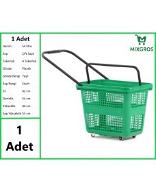 Resim Tekerlekli Plastik Market Alışveriş El Sepeti 54 Litre Yeşil 1 Adet 