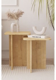 Resim Kare Zigon Sehpa Takımı, 2 Li Set, Yan Sehpa - Safir Meşe 