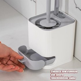 Resim Porsima 2026 Pratik Temizlik Tuvalet Fırçalığı Banyo Tuvalet Fırçası Wc Fırçası - Gri Beyaz 