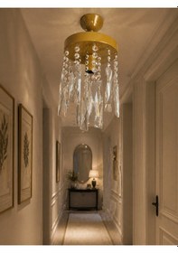 Resim Ömür Avize Tabut Eskitme Gold Kasa Kristal Taşlı Avize Beyaz 