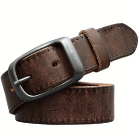 Resim Erkeklerin Gerçek Deri Kemer - Vintage Kahverengi ile Altın Tonlu Toka, Günlük Stil, Sevgililer Günü ve Bahar Festivali için Mükemmel, Her Gün Kemer|Vintage Stil Kemer|Dayanıklı Deri Kemer, Erkek Kemer 