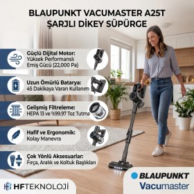 Resim Blaupunkt A25T Şarjlı Vacumaster Kablosuz Dikey Süpürge 300W Siyah + Blaupunkt Akıllı Baskül Hediye 