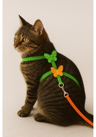 Resim Mıt Kedi Göğüs Tasması Kelebekli Yeşil 