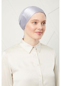 Resim Melodi Scarf Kadın Tesettür Bağlamalı Saten Bone Açık Gri Açık Gri 