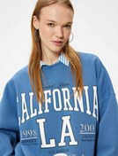 Resim Oversize Sweatshirt Kolej Baskılı Uzun Kollu Bisiklet Yaka Şardonlu 