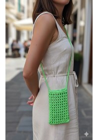 Resim Artepieza El Yapımı Yeşil Örgü Telefon Çantası, Handmade Tasarım Çanta-el Örgüsü Kadın Mini Çanta 18 10 Yeşil 