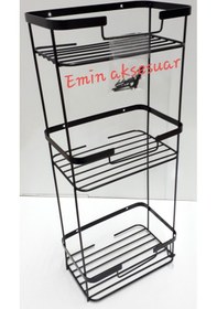 Resim 304 Paslanmaz 3 Lü Kare Şampuanlık-Süngerlik Mat Siyah Çok Renkli 