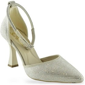 Resim Ispartalılar 1089 Arkası Açık Kadın Topuklu Ayakkabı 8,5 Cm Taşlı Abiye Düğün Nişan Kına Gecesi Vizon 