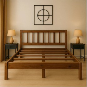 Resim Pinoxi 100CM x 200CM Masif Ahşap Yuvarlak Çıtalı Başlıklı Karyola Ceviz Rengi 