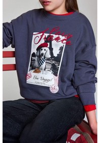 Resim Defacto Relax Fıt Bisiklet Yaka Baskılı Sweatshirt Kız Çocuk E6759a826spar58 Antrasit-ar58 