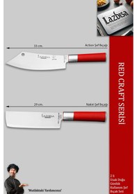 Resim Lazbisa MFT-002 Red Craft Serisi Mutfak Şef Bıçak Seti Et Ekmek Sebze Bıçağı Günlük Kullanım Kırmızı 