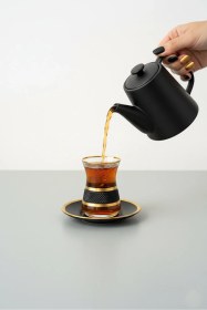 Resim İrem Dante Siyah Dekor El İşçiliği 12 Parça Çay Seti 6 Kişilik, 132 Cc Premium Sunum Karışık 