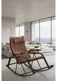 Resim Lumis Garden Relax Sallanan Sandalye, Metal Ayaklı Tv Koltuğu, Sallanan Tekli Koltuk Kahverengi 