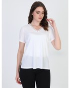 Resim Ella Camelia Kadın Yaka İşlemeli Bluz 9E013 Ekru 