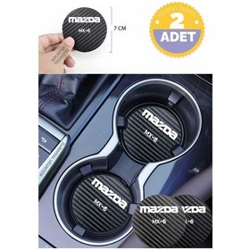 Resim Mazda Mx-6 Siyah Karbon Araç Bardak Altlığı Mazda Logolu Mx-6 Özel Üretim 2 Adet 7 Cm 2 Adet 