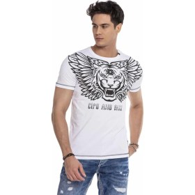 Resim Cipo & Baxx CT644 Kaplan Baskılı Beyaz T-Shirt 