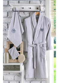 Resim Güvenal Ayla 5 Parça Tek Kişilik Nakışlı Bornoz Seti Bornoz Takımı Bornoz Çeyiz Seti 5 Gri 