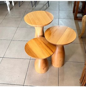 Resim Ahşap 3 Lü Set Fitilli Mantar Yan Sehpa Modern Fiskos / Çiçeklik / Zigon Sehpa Kahverengi 