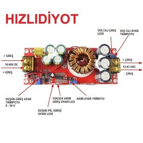 Resim 1200W Boost Modül 10-60V'Dan 12-83V 'A 20 A Yükseltici Step Up 