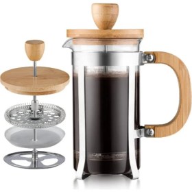 Resim Ttt Ahşap Detaylı 600 ml Cam French Press 