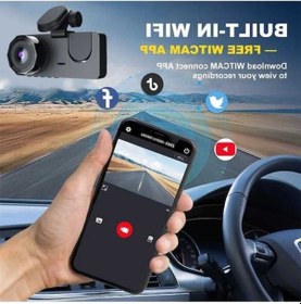 Resim Createtech Wifi Dash Cam, 3 Kanallı Araba Kamerası, 1080p Hd Kayıt, Gece Görüşlü X94-wifi-2cam 