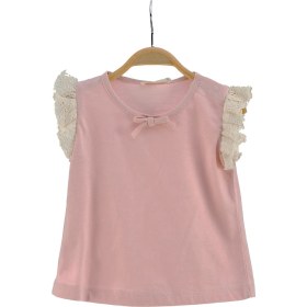 Resim Mininio Kız Bebek Pembe Kolları Dantelli T-Shirt (6AY-4YAŞ) 