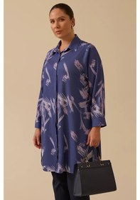 Resim Kadın Büyük Beden Desenli Uzun Kollu Gömlek - Lila Lila 