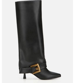 Resim Kadın Siyah Pantolon Görünümlü Tokalı Topuklu Çizme Siyah 