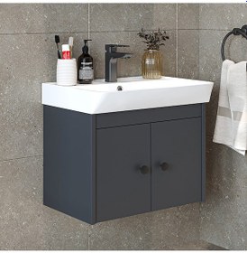 Resim Ada Lavabolu Mat Suntalam Banyo Alt Dolabı 60 Cm Antrasit 