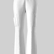 Resim Kadınların Esnek Pantolonları - 5 Cep ile Düşük Bel Flared Pantolonlar, Zarif Beyaz Sağlık Üniformaları, Rahat Polyester Kumaş, Emzirme Giyim veya Sağlık Üniformaları için Mükemmel, Zarif Kıyafet, Rahat Fit, Üniforma 