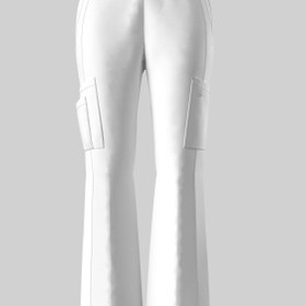 Resim Kadınların Esnek Pantolonları - 5 Cep ile Düşük Bel Flared Pantolonlar, Zarif Beyaz Sağlık Üniformaları, Rahat Polyester Kumaş, Emzirme Giyim veya Sağlık Üniformaları için Mükemmel, Zarif Kıyafet, Rahat Fit, Üniforma 