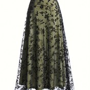 Resim Bahar ve Sonbahar için Şık Volan Uçlu A Kesim Etek, Çiçek Desenli File Katmanlı Etek, Kadın Giyim 