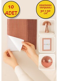 Resim 10 Lu Kendinden Yapışkanlı Rose Ayna Mozaik Disco Sticker Duvar Çerçeve Eşya Dekoratif Kaplama30x30 Rose Gold 