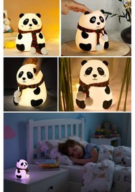Resim 5 Farklı Renk Modlu Panda Figürlü Pofuduk Led Gece Lambası-yumuşak Dokulu Çocuk Odası Ve Dekoratif Şarjlı Ortam Işığı Renkli 